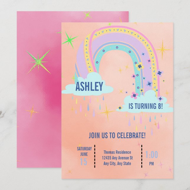 Rainbow Birthday Party Invitation (Front/Back)