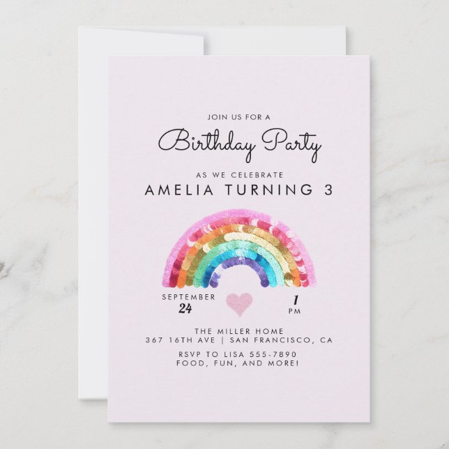  Rainbow Birthday Party Invitation (Front)