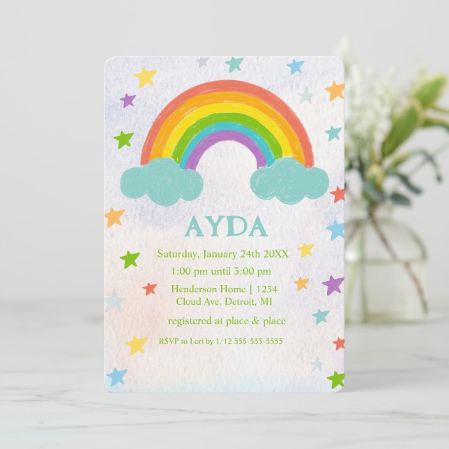 Rainbow Birthday Party Invitation (Standing Front)