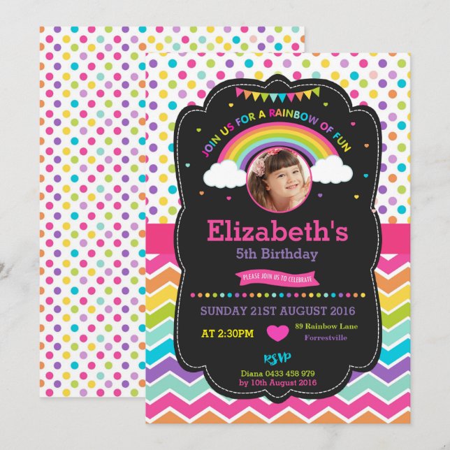 Rainbow Birthday Party Invitation Card Photo (Front/Back)