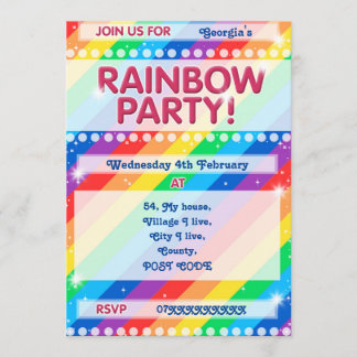Rainbow Birthday Party Invitation Customisable