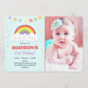 Rainbow Birthday Party Invitation Girl Confetti