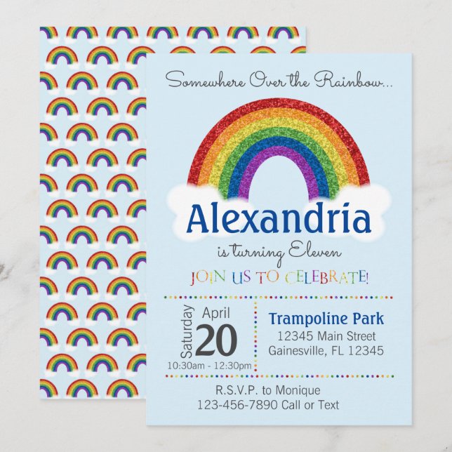 Rainbow Birthday Party Invitations - Rainbow Party (Front/Back)
