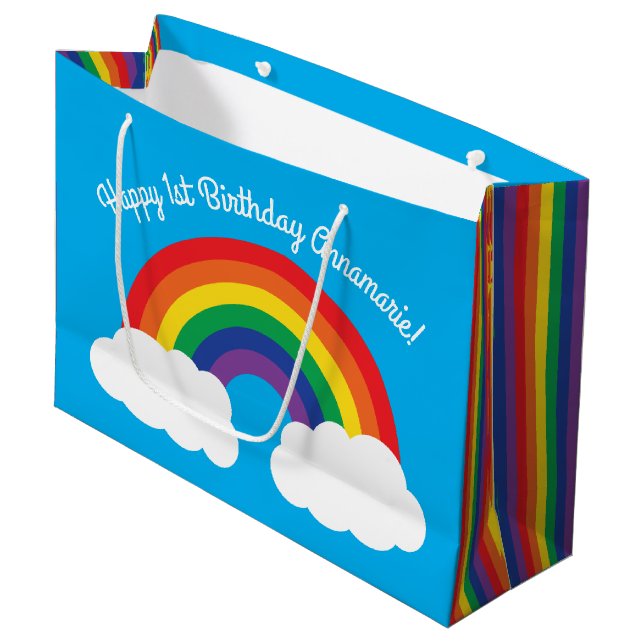 Rainbow Birthday Party Large Gift Bag (Front Angled)
