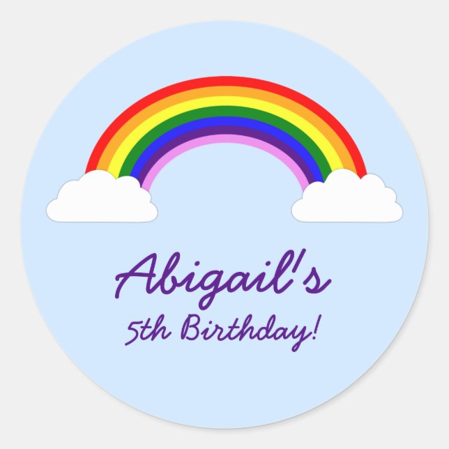 Rainbow Birthday Party Personalised Favour Classic Round Sticker (Front)
