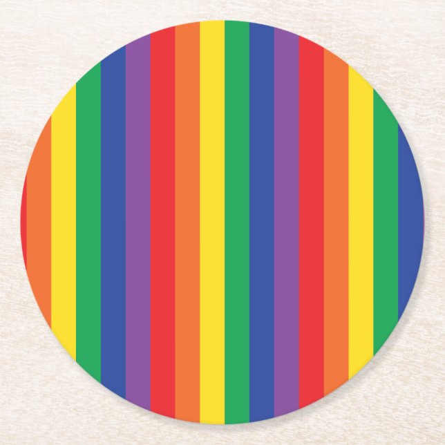 Rainbow Birthday Party Round Paper Coaster (Front)