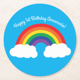 Rainbow Birthday Party Round Paper Coaster