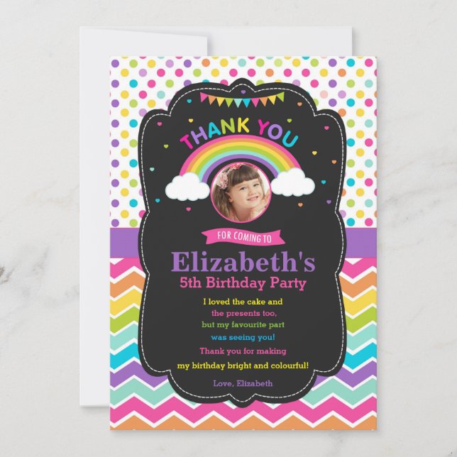 Rainbow Birthday Party Thank You Card Photo (Front)