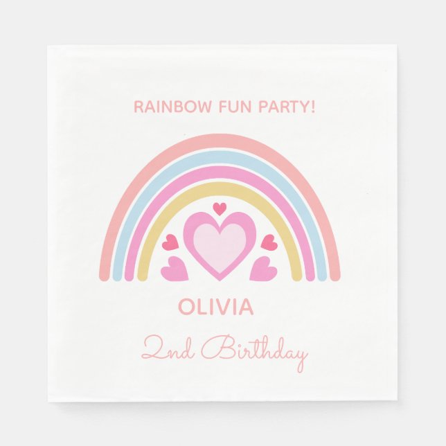 Rainbow Birthday Personalised Name and Age Napkin (Front)