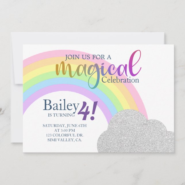 rainbow birthday, rainbow, birthday invite, kid (Front)