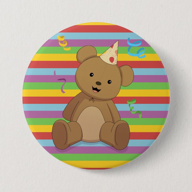 Rainbow Birthday Teddybear Button (Front)