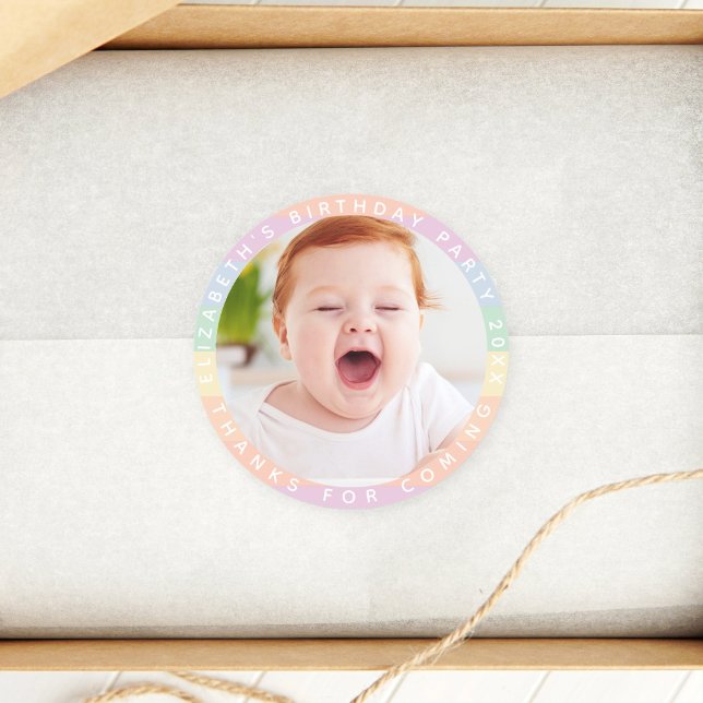 Rainbow Birthday Thanks For Coming Photo Classic Round Sticker (Creator Uploaded)