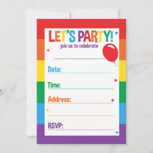 Rainbow Birthday Themed Party Invitation Cards