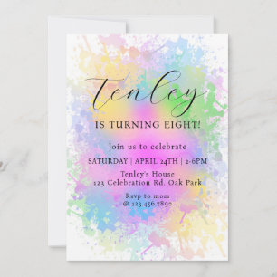 Rainbow Birthday, , Watercolor, Rainbow Party,  Invitation