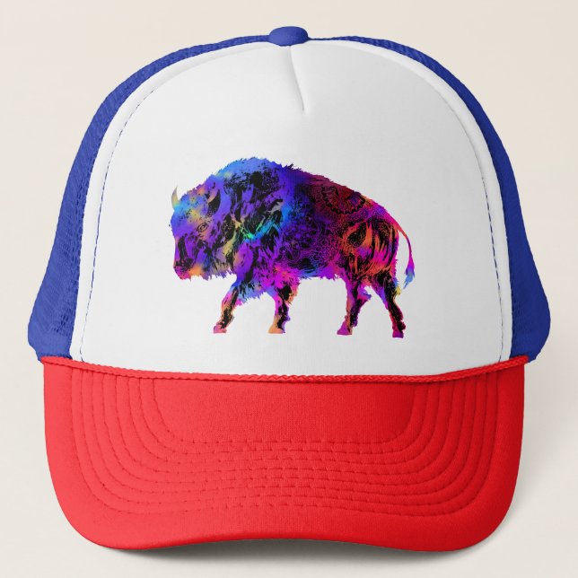 Rainbow Bison Buffalo Trucker Hat (Front)