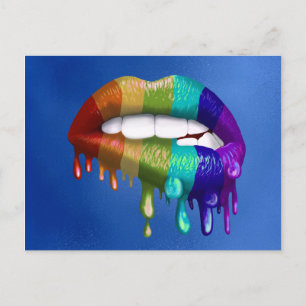 Rainbow Biting Dripping lips Pride Postcard