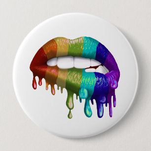 Rainbow Biting Lips Dripping  10 Cm Round Badge