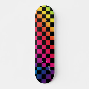 Rainbow & Black Checkers & Name or Text Skateboard