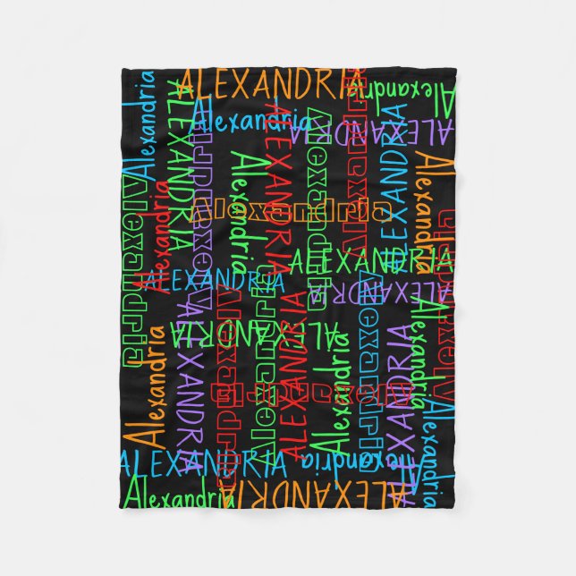 Rainbow Black Colourful Personalised Custom Name Fleece Blanket (Front)