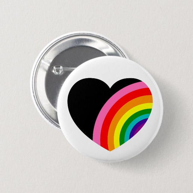 Rainbow Black Heart 6 Cm Round Badge (Front & Back)