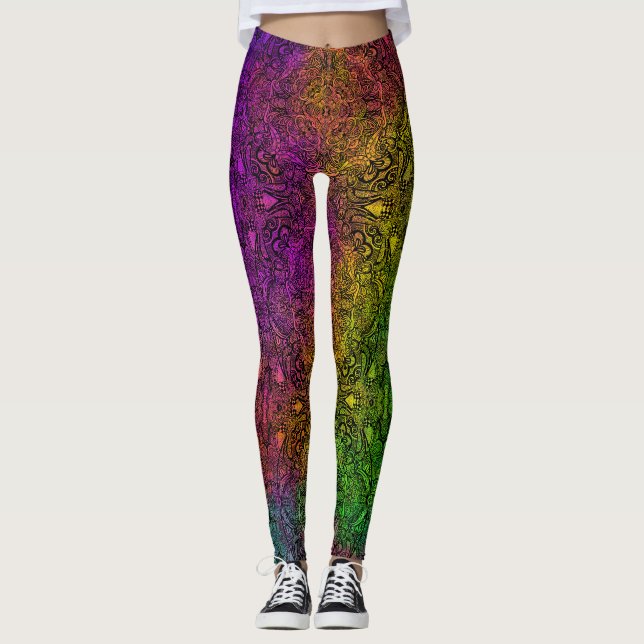 Rainbow & Black Medallion Leggings (Front)