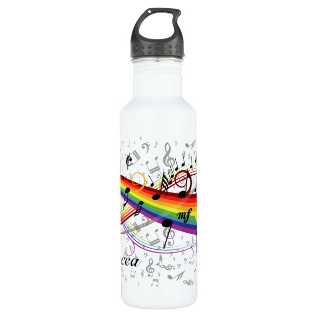 Rainbow Black Musical Notes on Grey 710 Ml Water Bottle (Front)