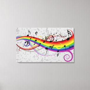 Rainbow Black Musical Notes on Grey Canvas Print