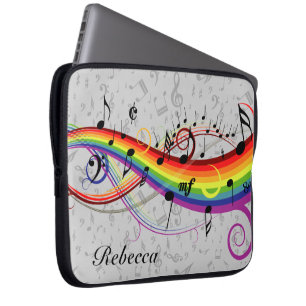 Rainbow Black Musical Notes on Grey Laptop Sleeve