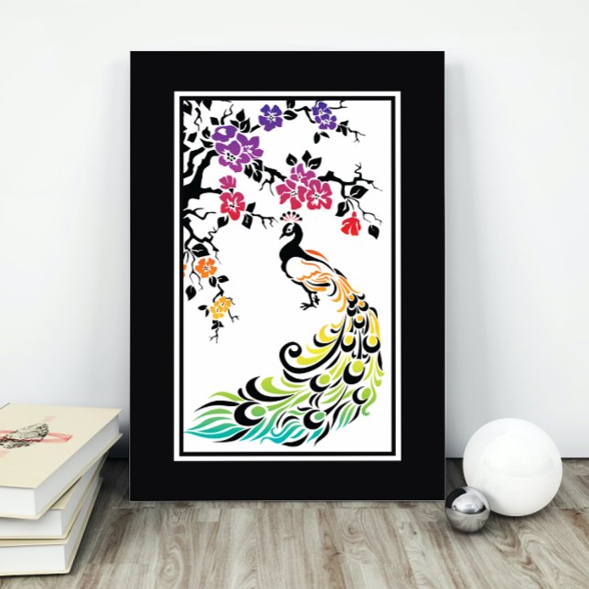 Rainbow, black peacock and cherry blossoms poster (Creator Uploaded)