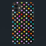 Rainbow & Black Polka Dot pattern iPhone 11 Case<br><div class="desc">polka, dot, dots, cute, retro, rainbow, rainbow dots, rainbow polka dots, black, funky, 1950s, designer, cover, covers, cool, trendy, fun, design, apple, colours, colour, casemate, cases, polka dots, polka dot, spots, spotty, dotty, vintage, girly, cheerful, jolly, happy, 50s, colourful, multicolor, multicolored, colourful, multicolour, teenage</div>