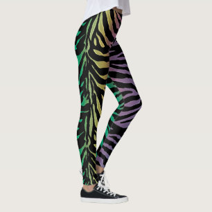 Rainbow Black Stripe Zebra Animal Print Leggings