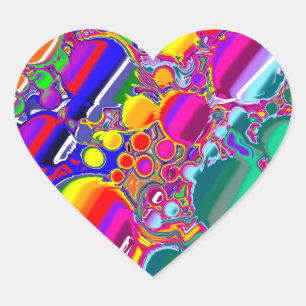 Rainbow Blast Abstract Art   Heart Sticker