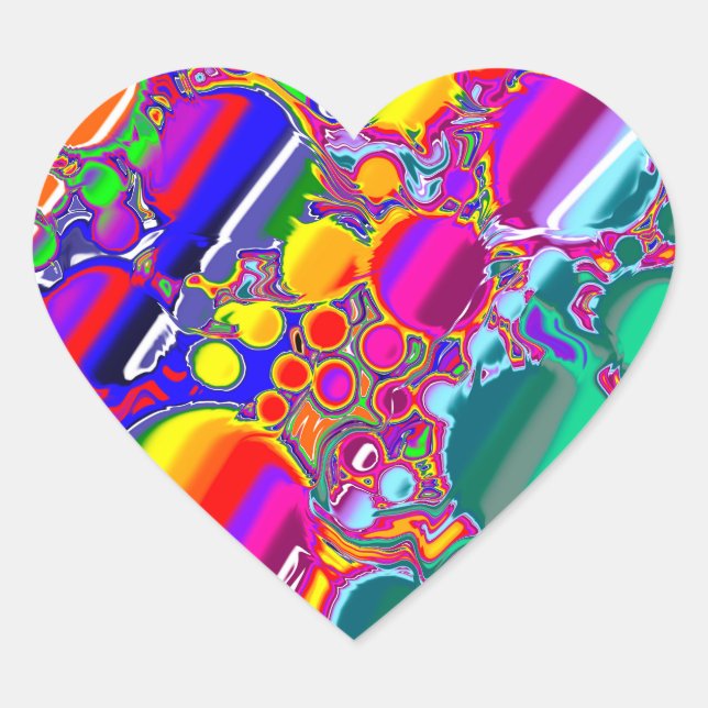 Rainbow Blast Abstract Art   Heart Sticker (Front)