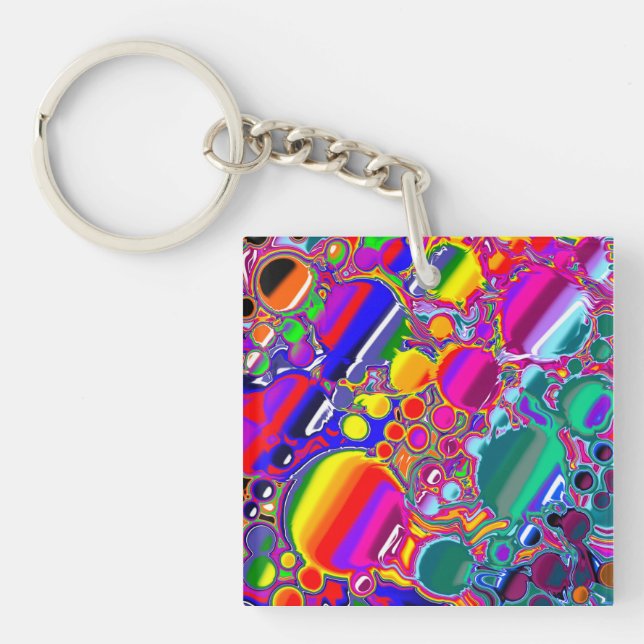 Rainbow Blast Abstract Art   Key Ring (Front)