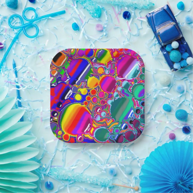 Rainbow Blast Abstract Art   Paper Plate (Party)