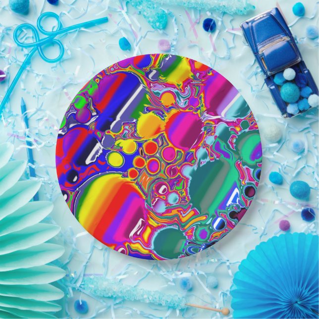 Rainbow Blast Abstract Art   Paper Plate (Party)