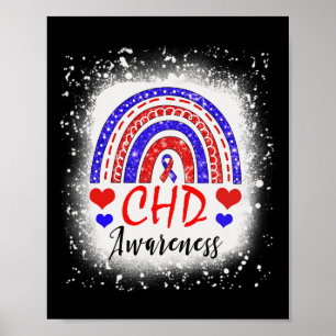 Rainbow Bleached Chd Congenital Heart Defect Aware Poster