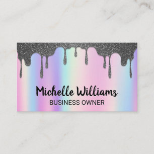 Rainbow Blend Silver Glitter Drip Business Card