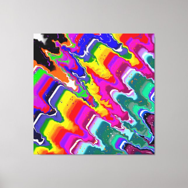 Rainbow Blip Colour Burst Fluid Art Canvas Print (Front)