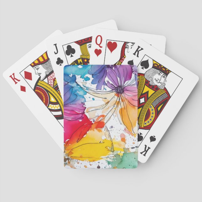 Rainbow Bloom Watercolor Floral Playing Cards (Back)