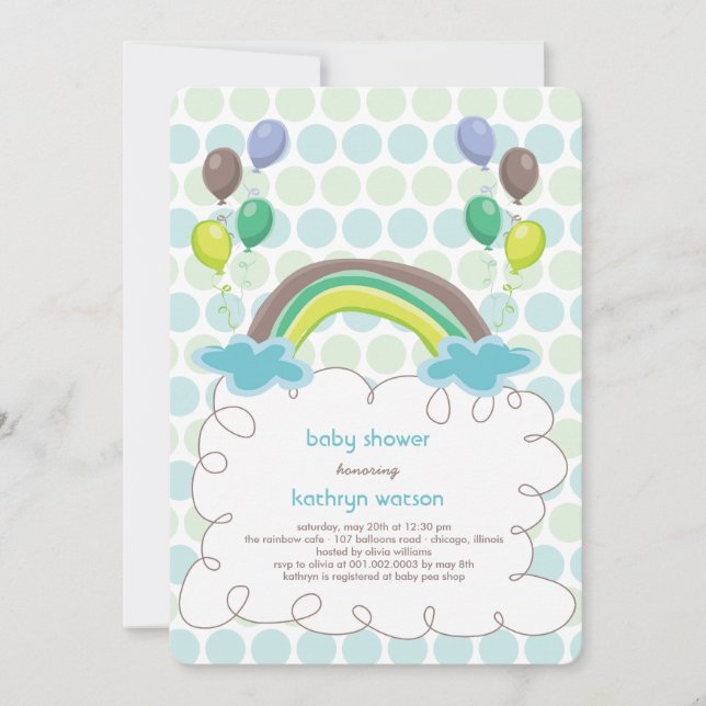 Rainbow & Blue Balloons Baby Boy Shower Invite (Front)