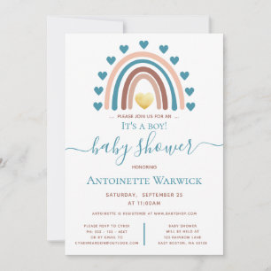 Rainbow Blue Boho Baby Shower Invitation
