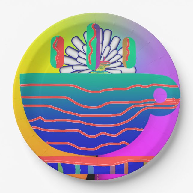 Rainbow Blue Cup Saucer Party Cocktail  Paper Plate (Front)