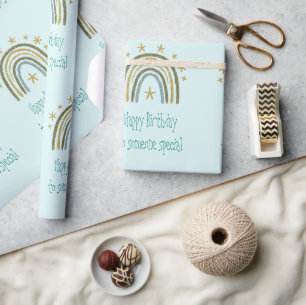 Rainbow Blue Gold Happy Birthday Someone Special Wrapping Paper