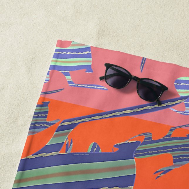 Rainbow Blue Kangaroo Beach Towel (In Situ)