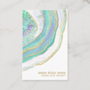 *~* Rainbow Blue Mint Gold Glitter Pastel Agate Business Card