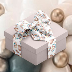 Rainbow Blue Pink Beige Boho Patterned  Satin Ribbon