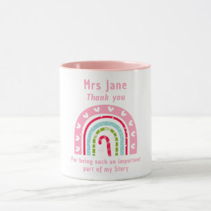 Rainbow blue & pink personalised best teacher  mug