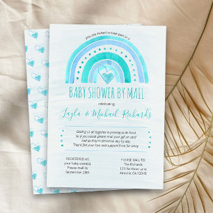 Rainbow Blue Watercolor Wash Baby Shower by Mail Invitation
