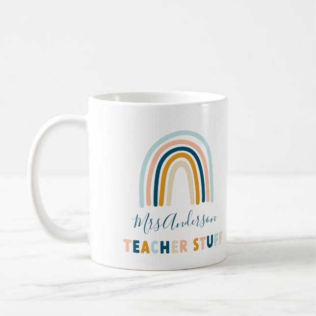 Rainbow blue yellow personalised mug cute gift tot (Left)